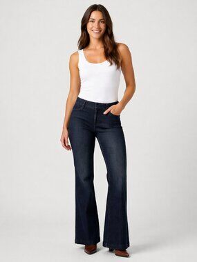 Ann Taylor Loft Curvy Flare Mid-Rise Dark Denim Trousers Size 6 Y2K Office